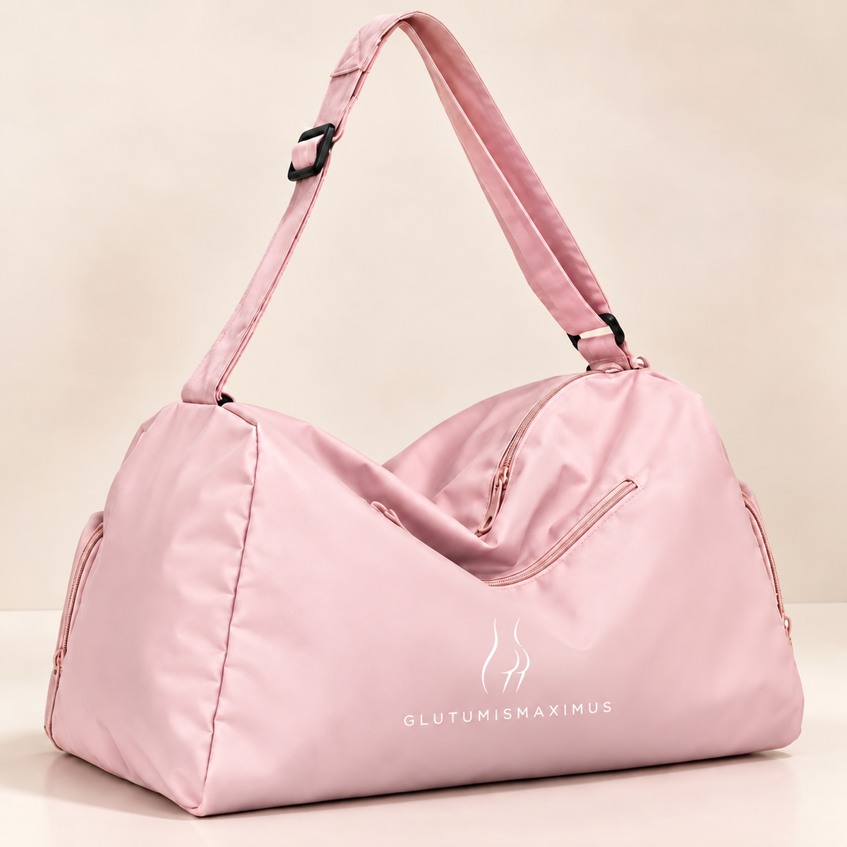 Pink GlutumisMaximus Glow Up Bag with white logo