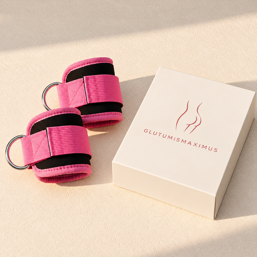 GlutumisMaximus pink padded training cuffs with the cream brand box